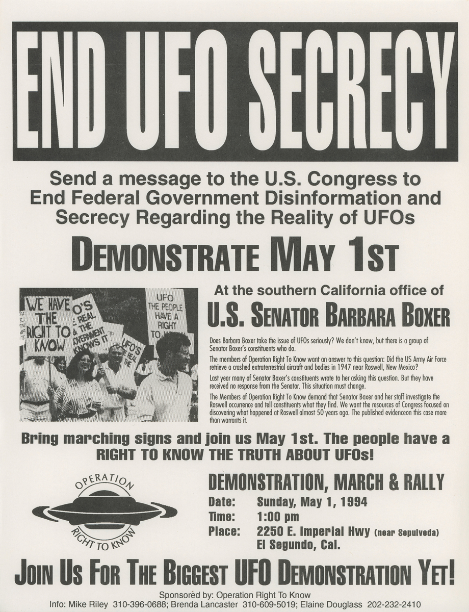 End UFO Secrecy – Operation Right to Know Protest Flyer