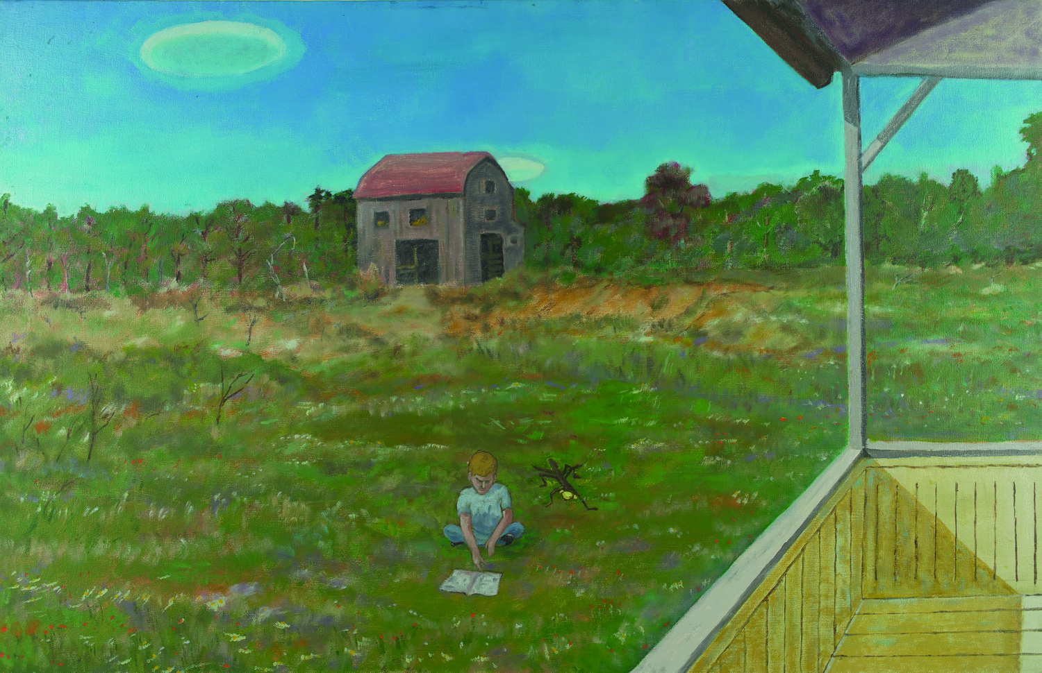 David with Manta friend reading a book with UFO's Above